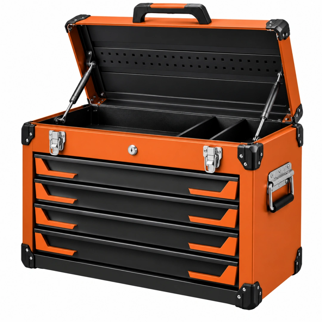 Caja de herramientas 60 x 30 x 45 cm de acero naranja y negro con 5 cajones portátil