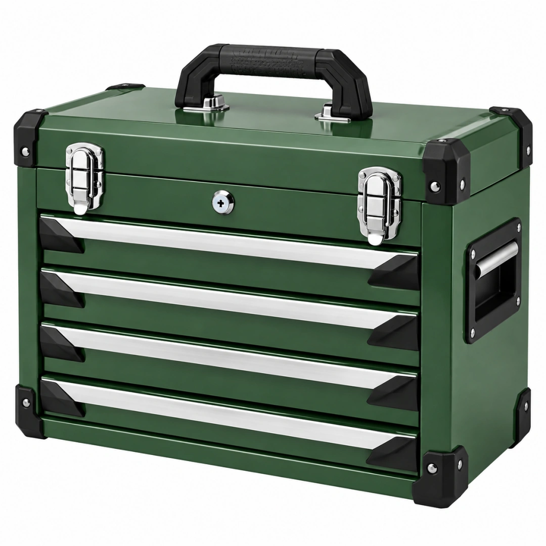 Caja de herramientas 50 x 25 x 35 cm de acero verde con 4 cajones portátil