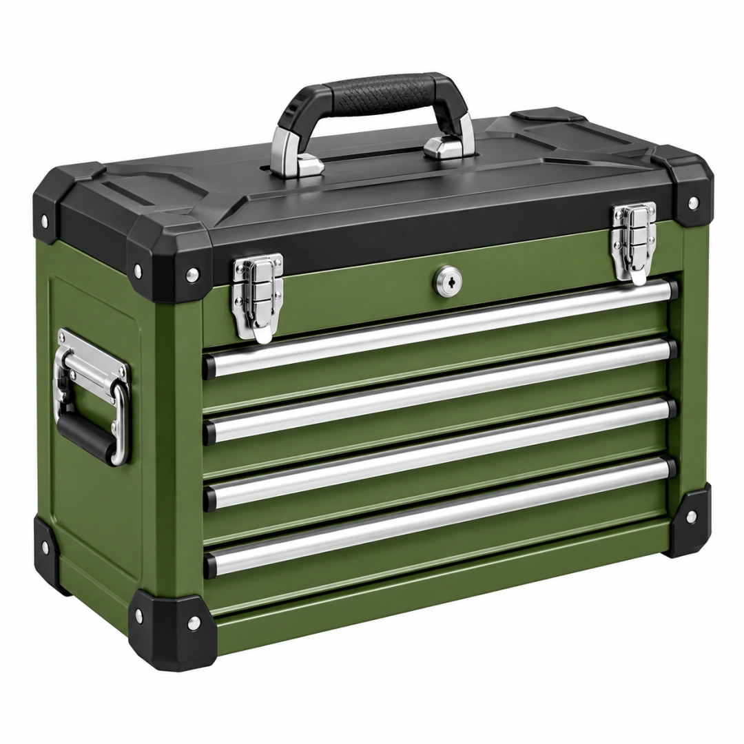 Caja de herramientas 51 x 25 x 38 cm de metal verde con cajones y cierre