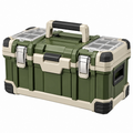 Caja de herramientas 48 x 25 x 27 cm de plástico verde y beige con organizadores y asa portátil