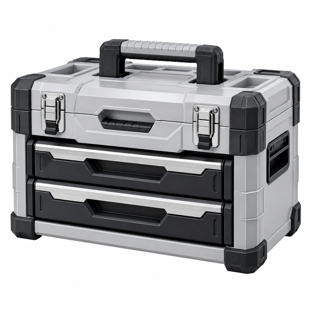 Caja de herramientas 56 x 34 x 38 cm de plástico gris y negro con cajones - almacenamiento portátil