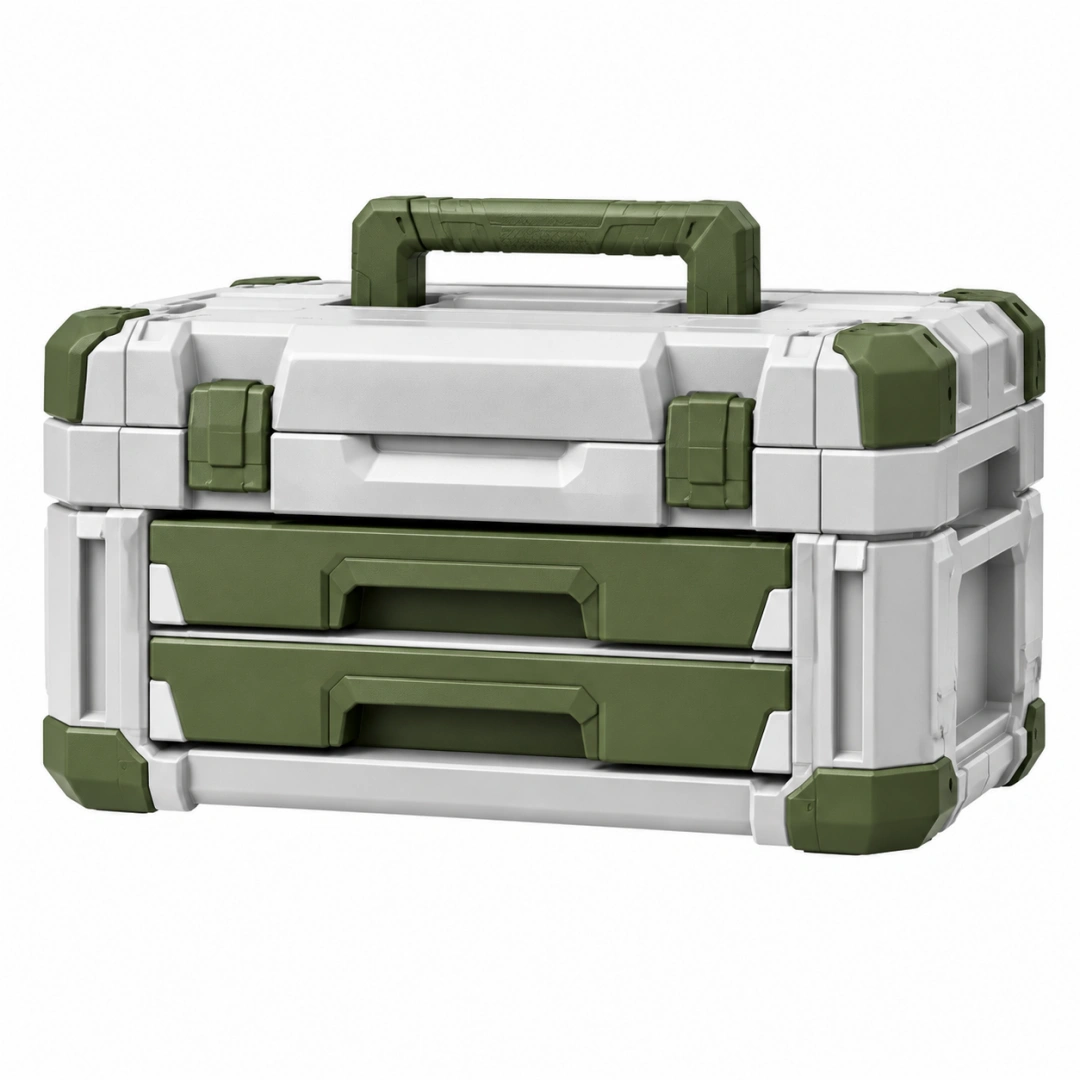 Caja de herramientas 50 cm de plástico blanco y verde con cajones portátil