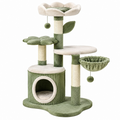 Árbol rascador para gatos 60 x 50 x 120 cm de felpa y sisal verde y crema con cueva y hamaca