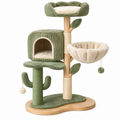 Árbol rascador para gatos 90 x 50 x 145 cm verde beige de madera con refugio y plataformas