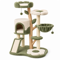 Árbol rascador para gatos 60 x 50 x 135 cm de sisal y felpa verde crema con refugio y plataformas