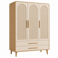 Armario de 120 cm con puertas de rejilla y cajones en madera natural y beige
