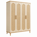Armario de 4 puertas 160 x 55 x 190 cm de madera beige con rejilla de ratán - almacenaje de estilo natural