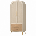Armario de almacenamiento 90 x 50 x 190 cm beige y madera con puertas textiles estilo moderno