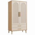 Armario 80 x 45 x 180 cm de madera beige y natural con 2 puertas 2 cajones estilo moderno