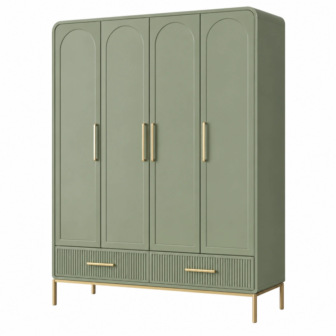 Armario 160 x 55 x 200 cm de tablero de madera verde con patas metálicas para dormitorio estilo moderno