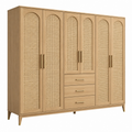 Armario ropero 240x55x200 cm de madera y ratán natural color madera estilo contemporáneo