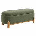 Banco de almacenaje 100 x 40 x 45 cm de tejido bouclé verde con patas de madera