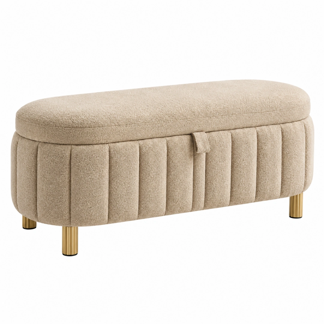 Banco baúl 100 x 45 x 45 cm tapizado beige con patas metálicas - almacenaje moderno