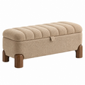 Banco de almacenaje 100 x 40 x 45 cm tapizado beige con patas de madera estilo moderno