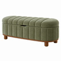 Banco arcón 140 x 45 x 50 cm tapizado verde con almacenamiento y patas de madera