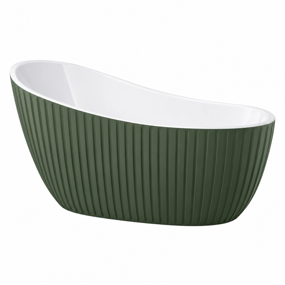 Bañera exenta 170 x 75 cm de acrílico verde y blanco con acabado acanalado