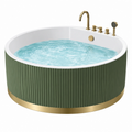 Bañera exenta redonda 150 cm de acrílico verde con grifería dorada estilo contemporáneo