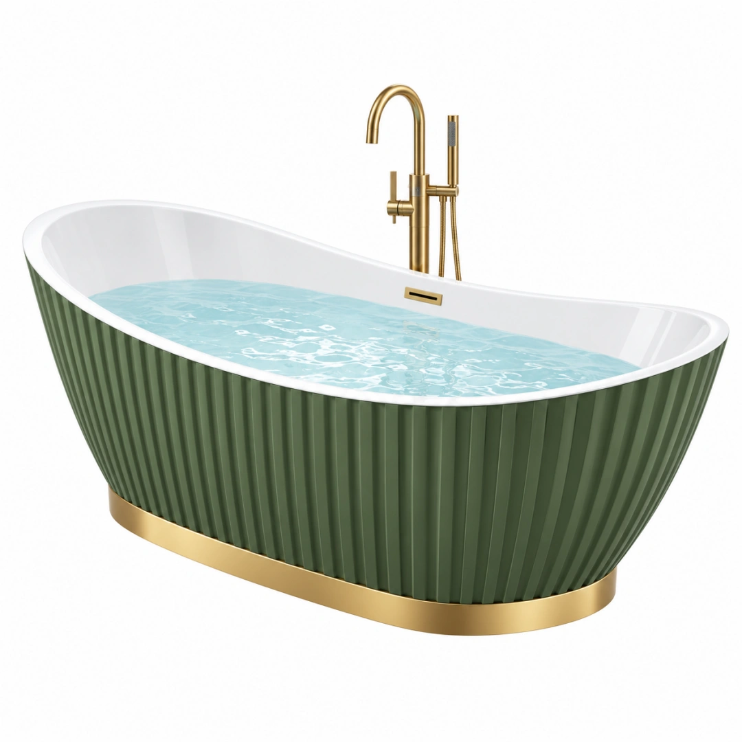 Bañera exenta 170 x 75 cm acrílico verde y blanco con acabado estriado