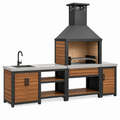 Cocina exterior con barbacoa 240 x 70 x 230 cm acero negro y madera