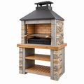 Barbacoa de carbón 120 x 70 x 220 cm de acero y piedra gris con parrilla regulable para exterior